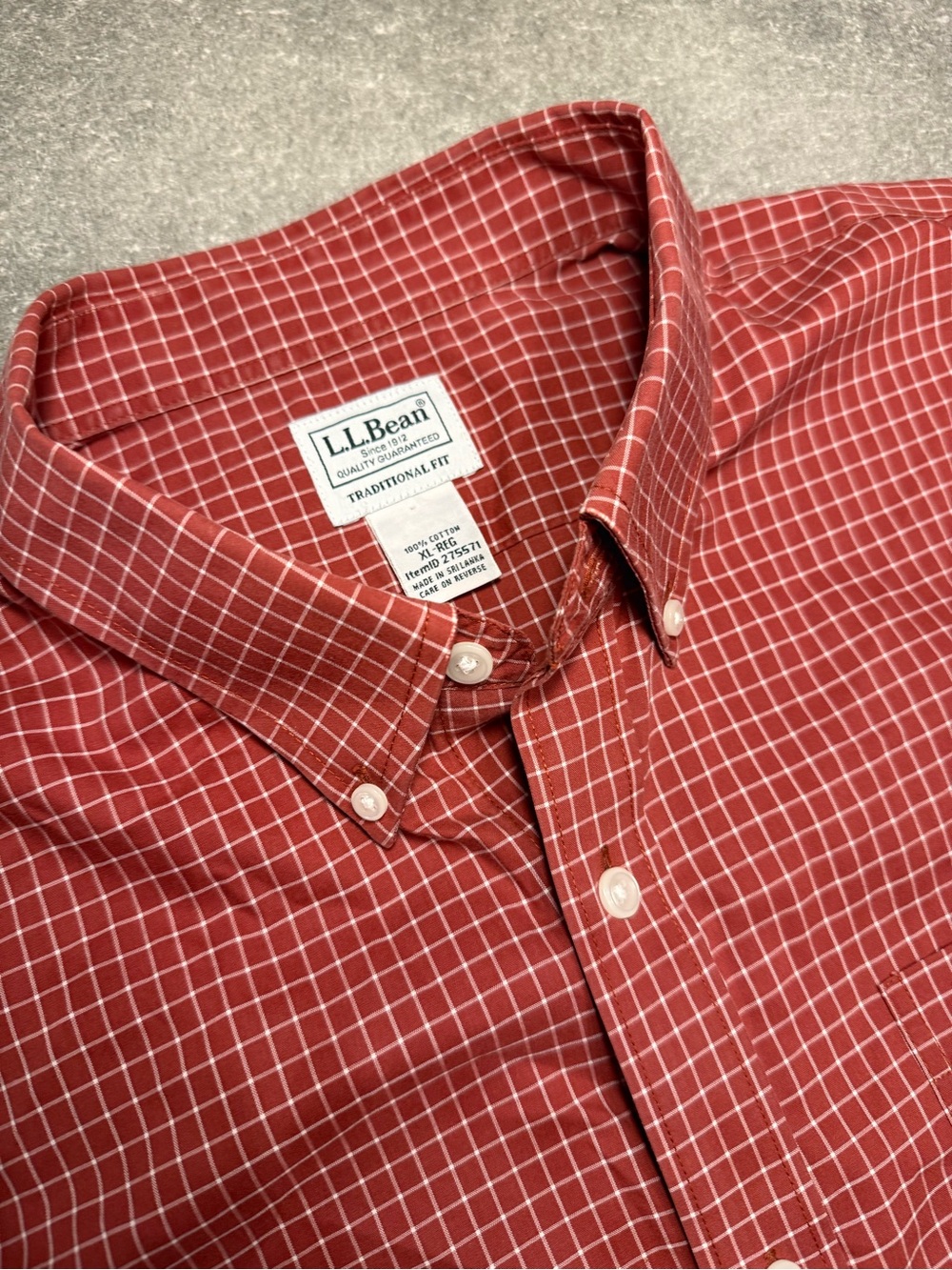 L.L. Bean Men’s Red and White Windowpane Button-Down Shirt